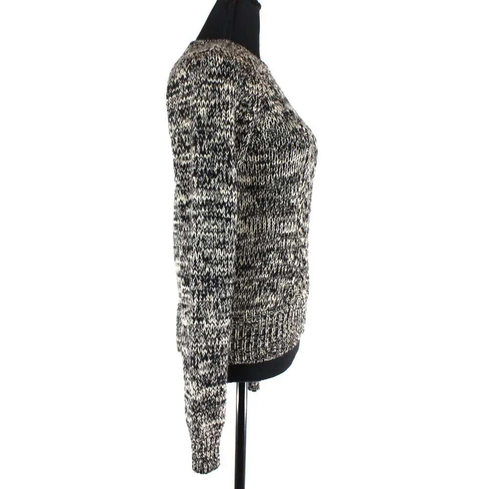 Isabel Marant Etoile Black Tan Cable Knit Crewneck Sweater 34 Cotton Long Sleeve